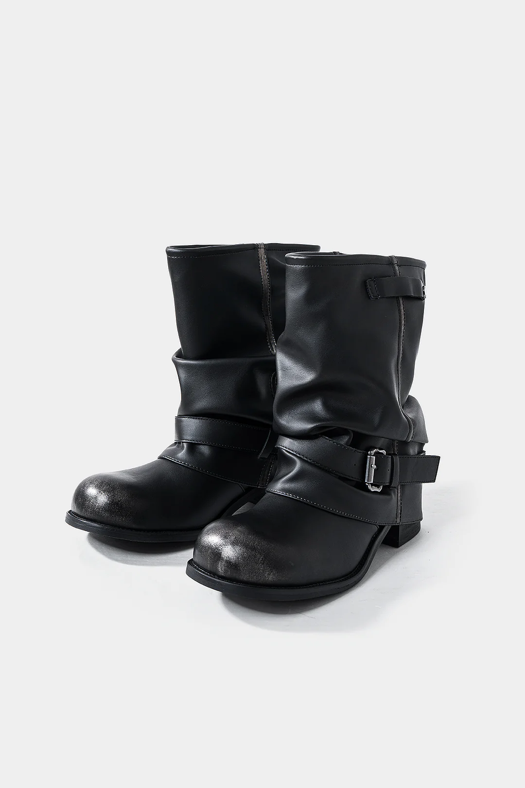 Leather Round Toe Belted Boots