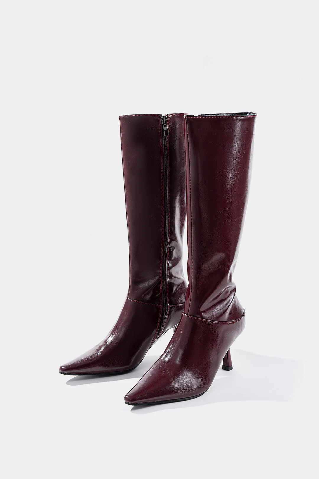 Leather Zipper Pointed Mid Calf Boots