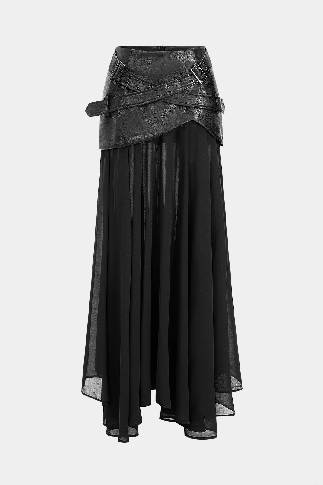 Faux Leather Patchwork Asymmetrical Midi Skirt
