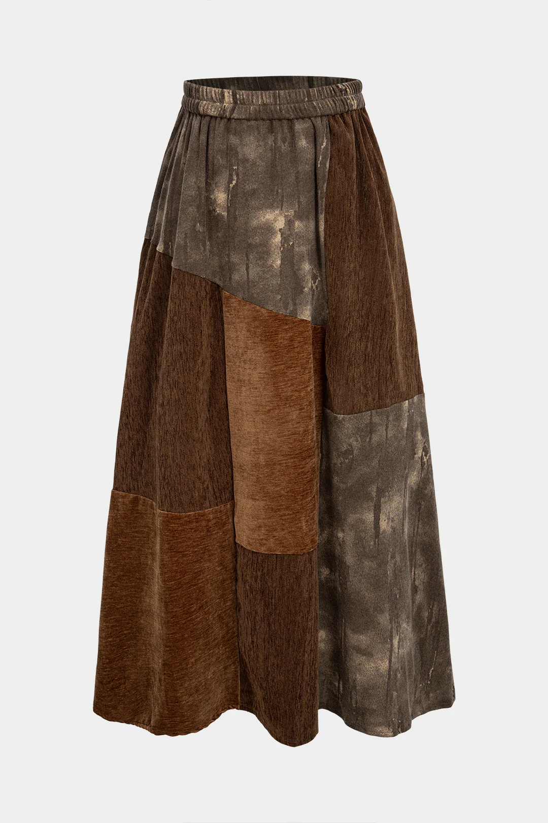 Abstract Contrast Print Patchwork Shirred Waistband Skirt