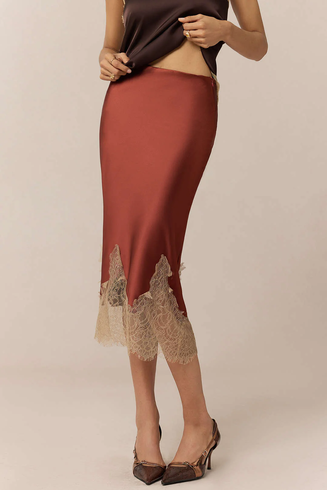 Satin Patchwork Lace Skirt