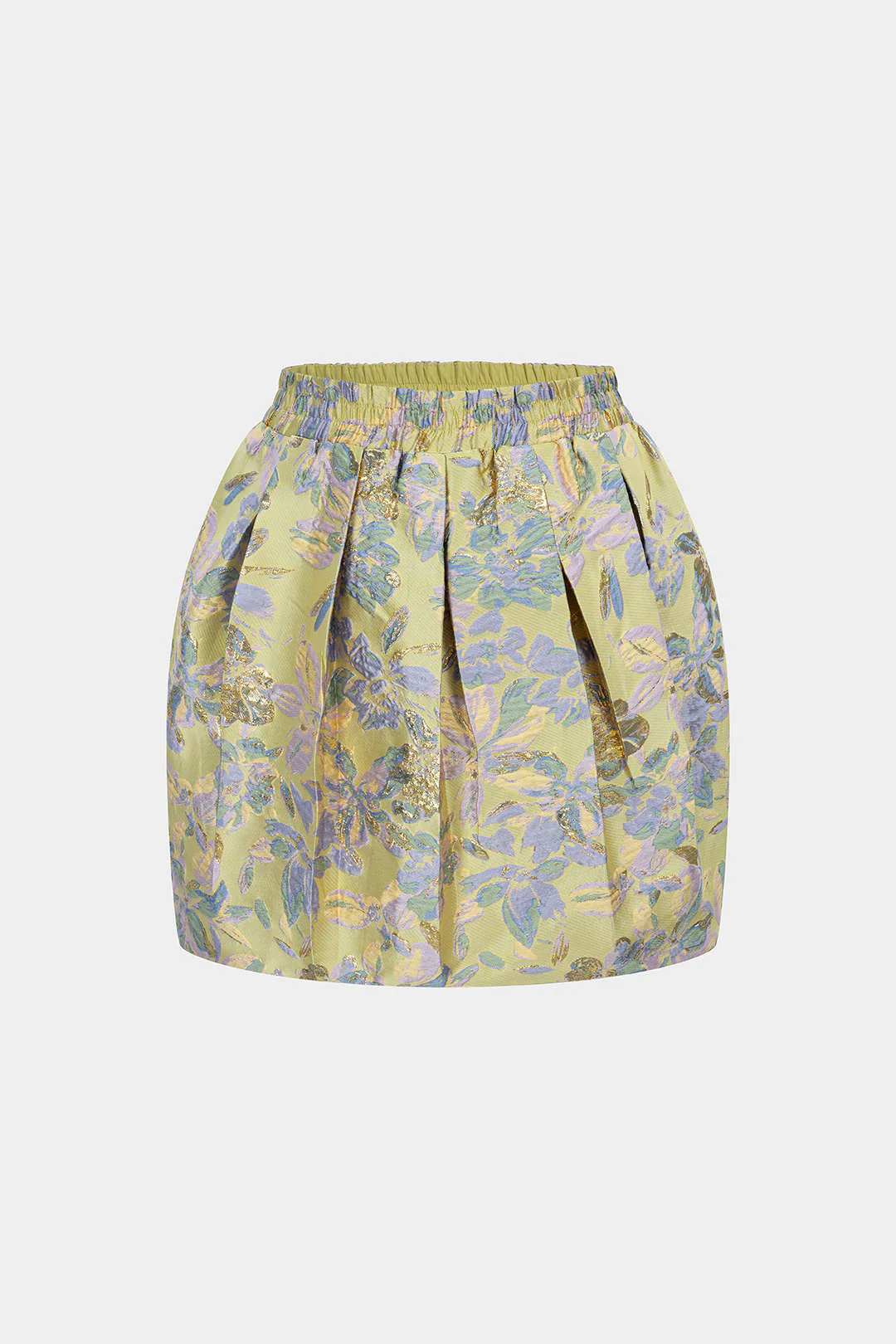 Floral Print Jacquard Shirred Waistband Skirt