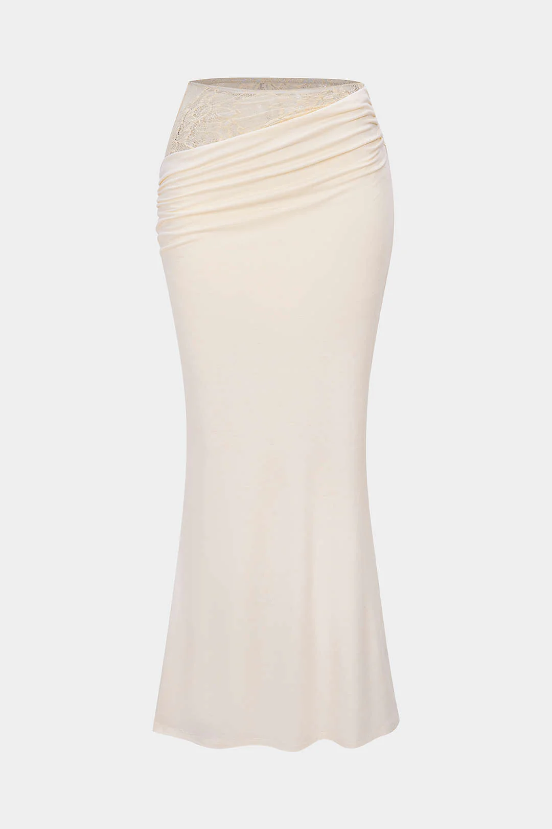 Lace Patchwork Asymmetrical Ruched High Waist Skirt