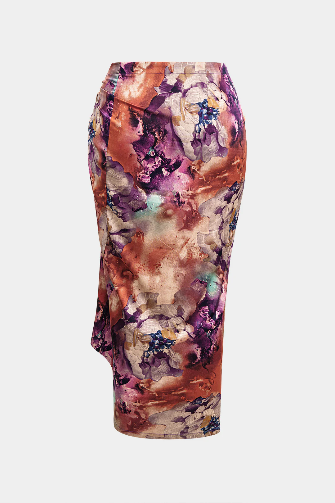 Plus Size Satin Abstract Print Tie Front Skirt - Image 2