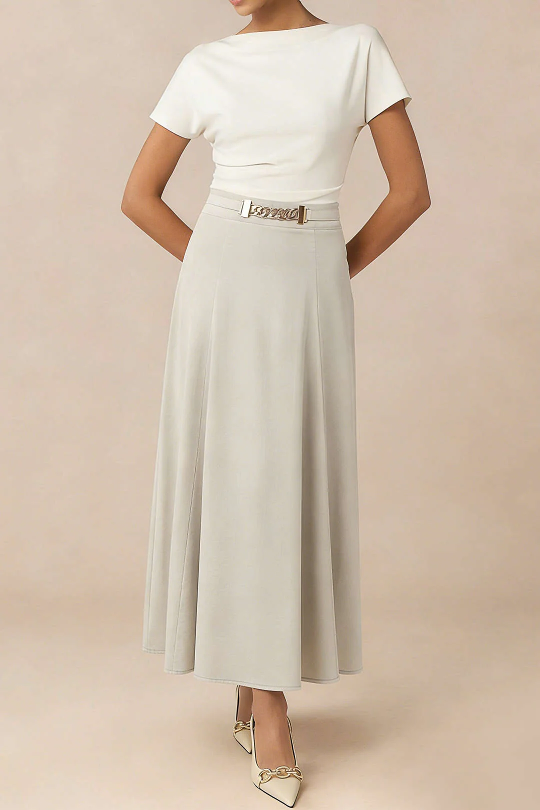 Metallic Decor Zipper High Waist Skirt