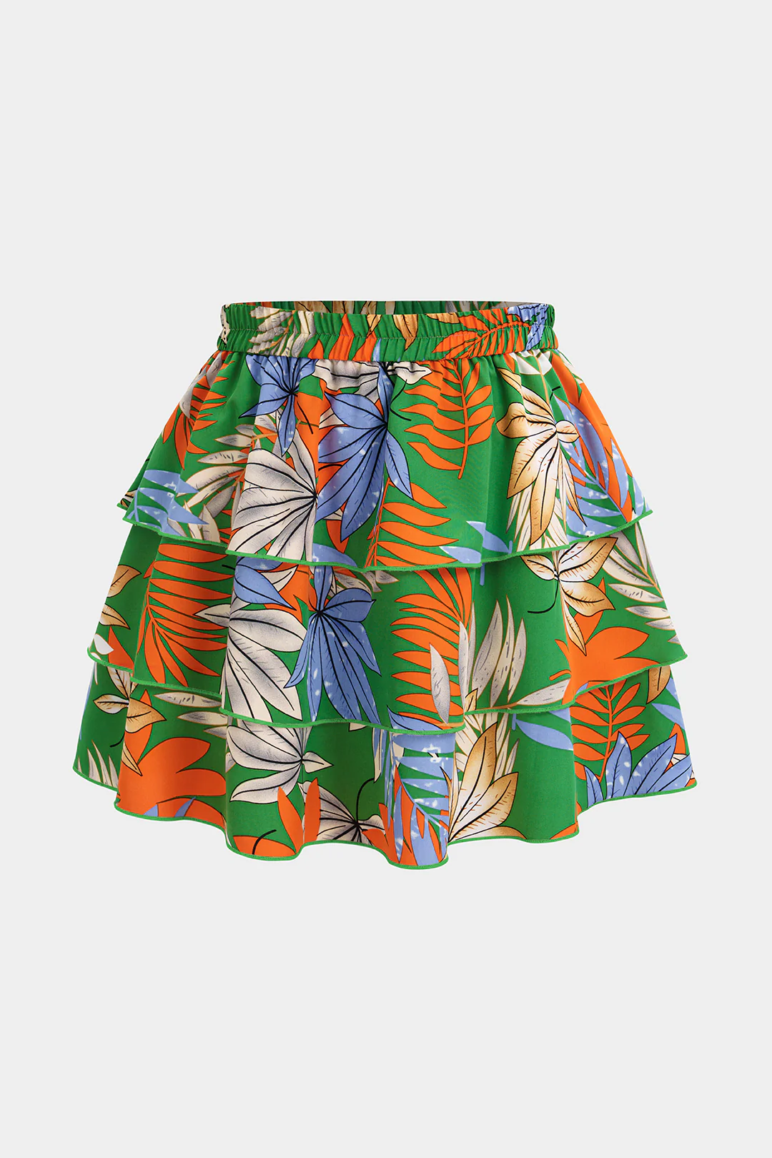 Plus Size Leaves Print Ruffle Maxi Skirt