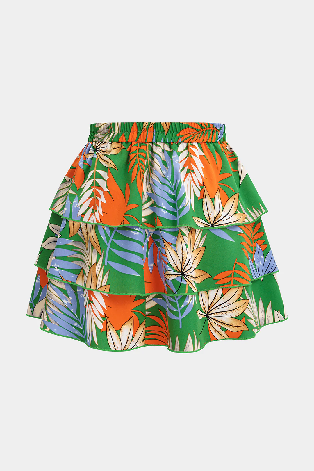 Plus Size Leaves Print Ruffle Maxi Skirt - Image 2