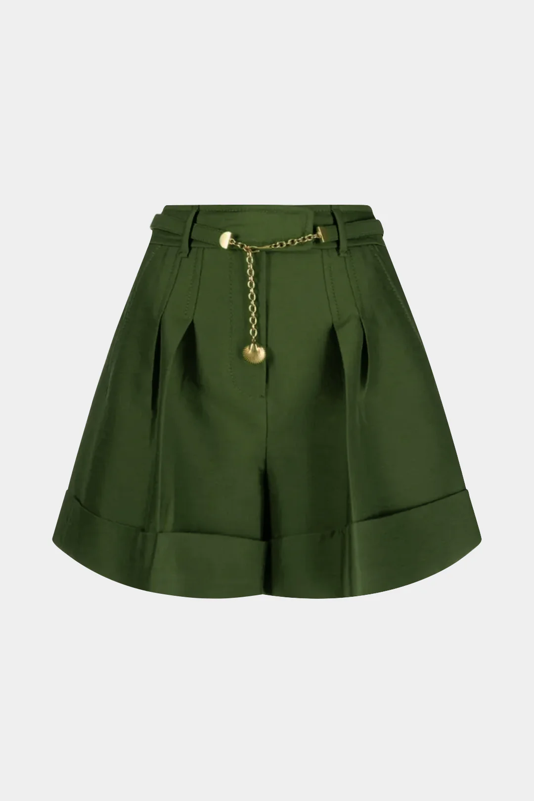 High Waist Belted Metallic Decor Wide Leg Shorts