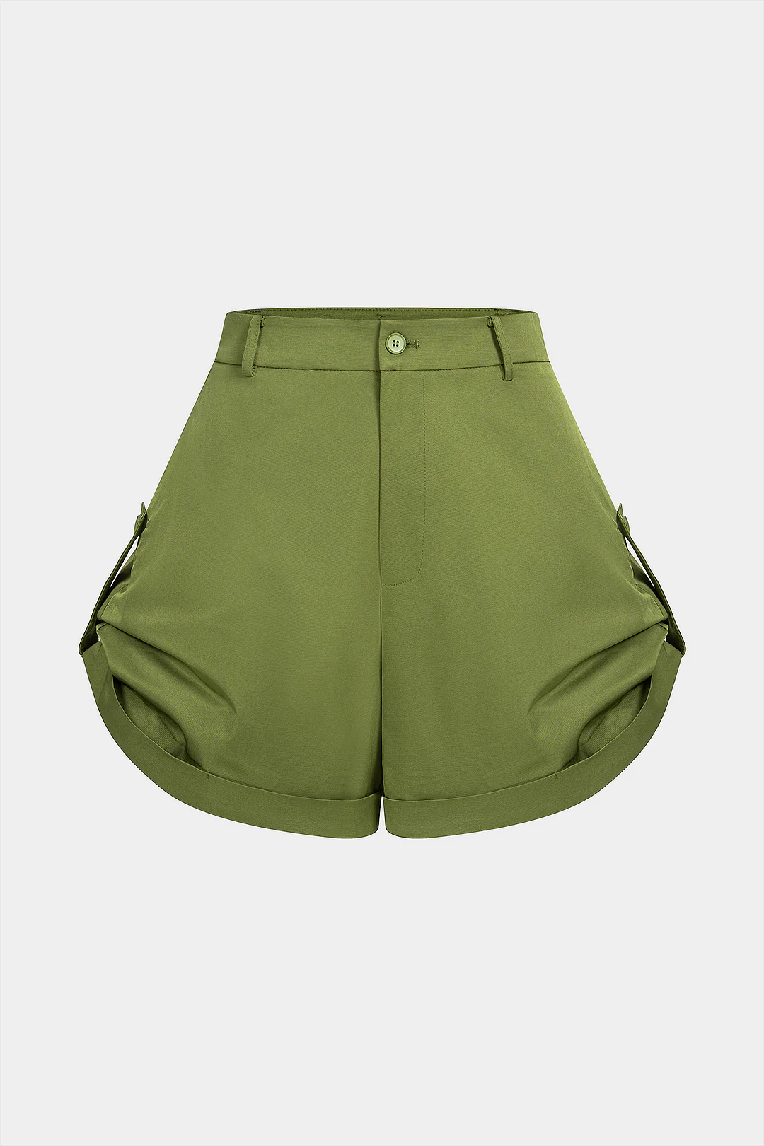 Solid Button High Waist Shorts