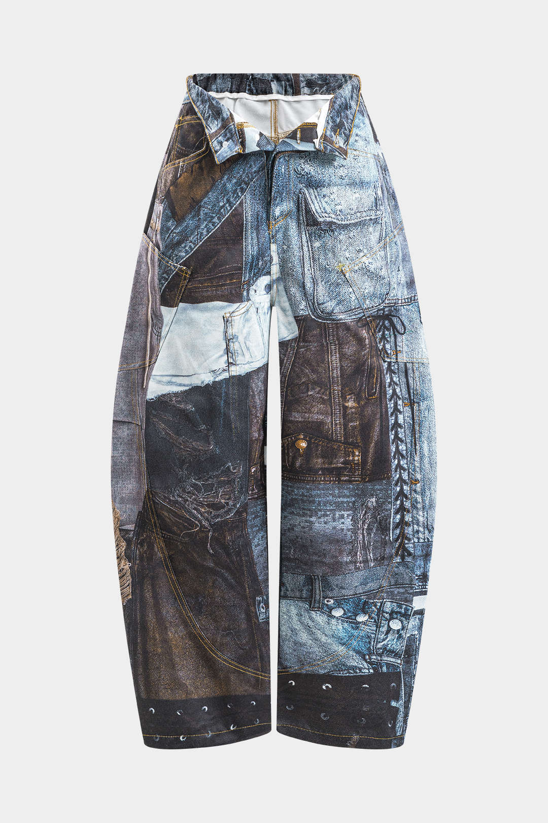 Abstract Print Button Pocket Wide Leg Barrel Trousers - Image 2