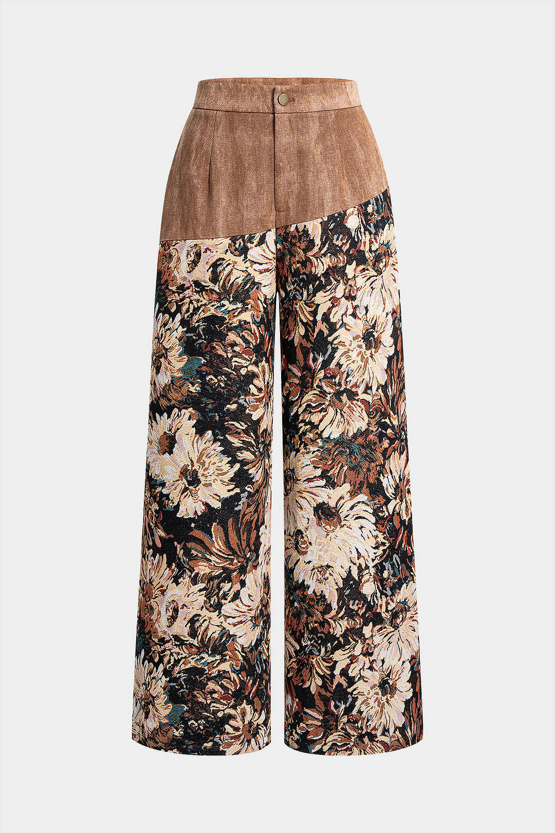 Jacquard Patchwork High Waist Wide Leg Trousers