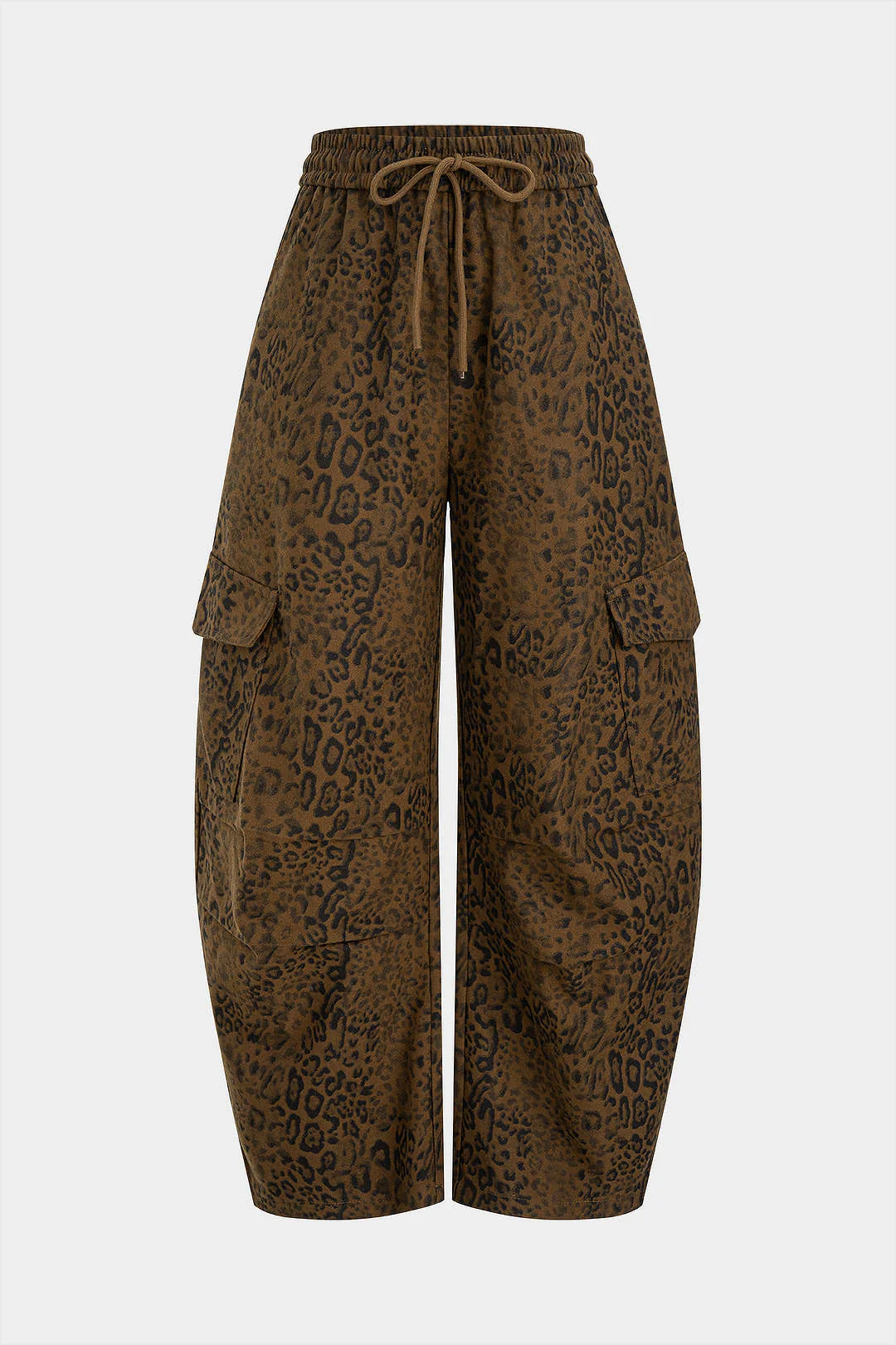 Leopard Print Drawstring Shirred Waistband Pants