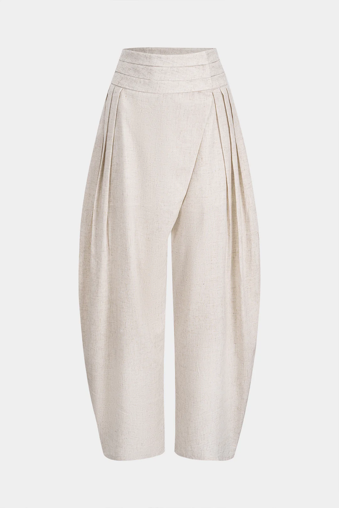 Linen Pleated Asymmetrical High Waist Pants