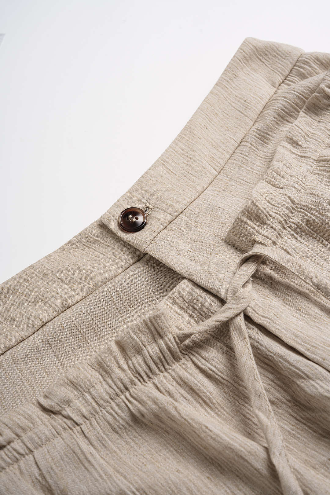 Linen Tie-Up Double Waistband Ruched Pants - Image 3