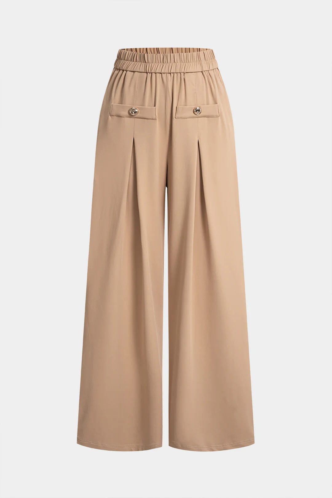 High Waist Shirred Waistband Straight Leg Pants