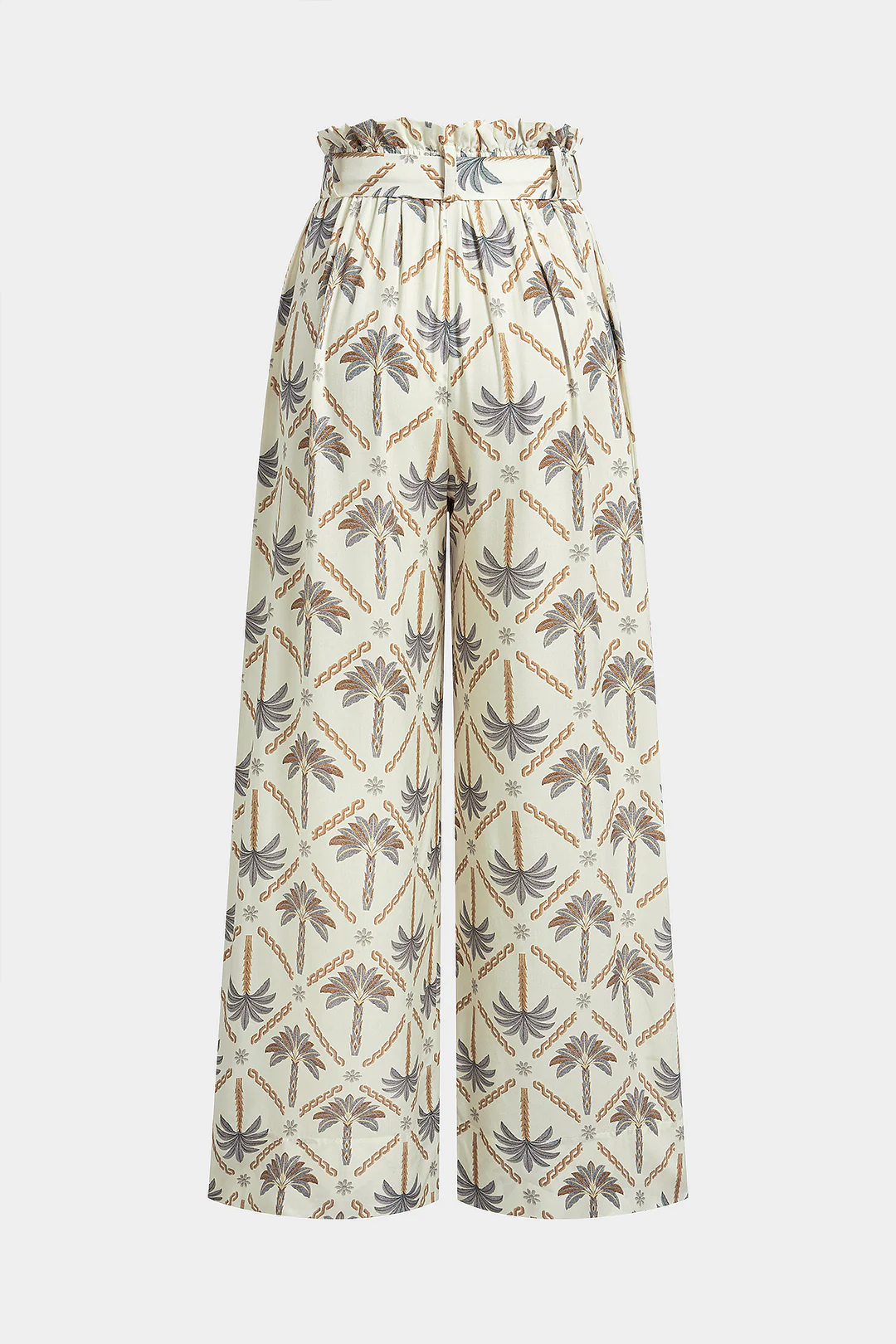 Tropical Print Metallic Belted Wide Leg Pants - Image 2
