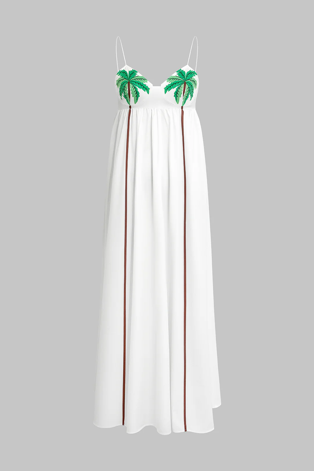 Coconut Palm Print Slip Sleeveless Midi Dress