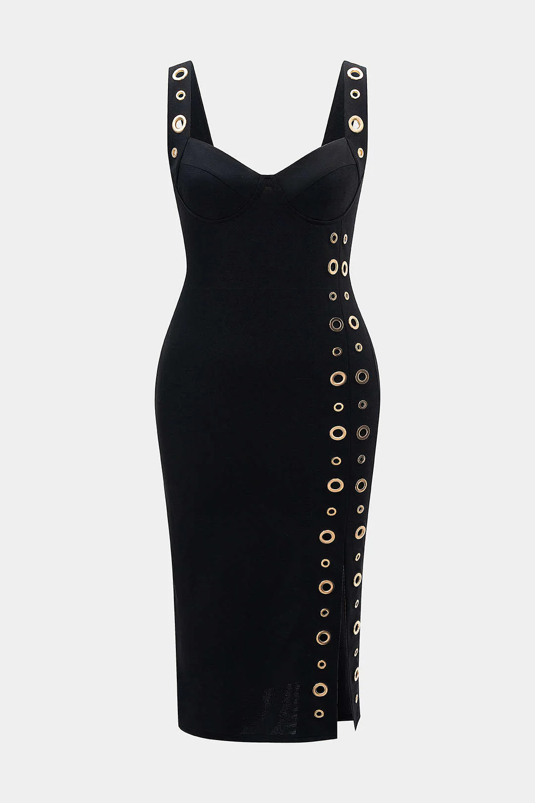 Plus Size Metallic Eyelet High Slit Sleeveless Maxi Dress