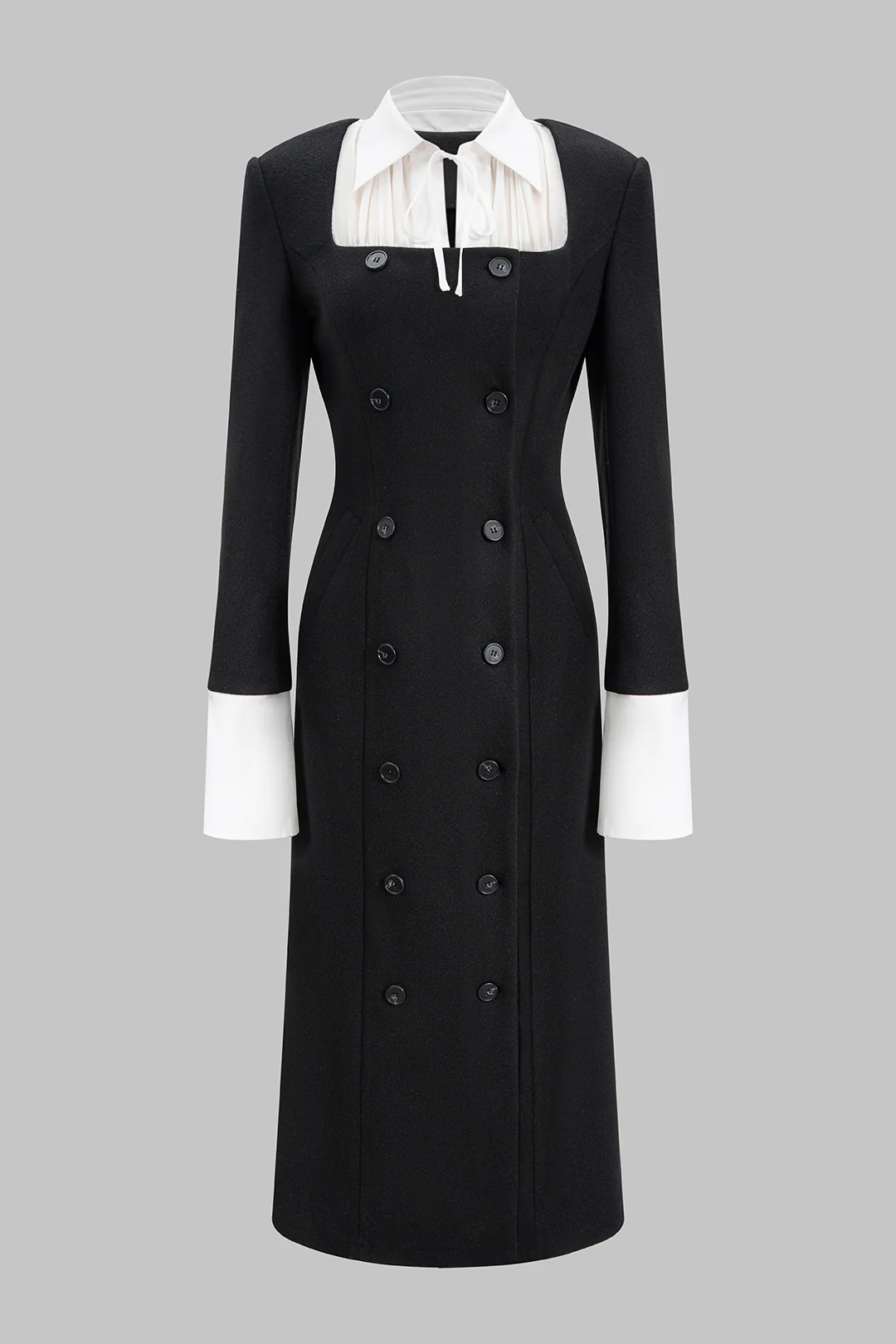 Patchwork Double Breasted Long Sleeve Maxi Dress - Image 2