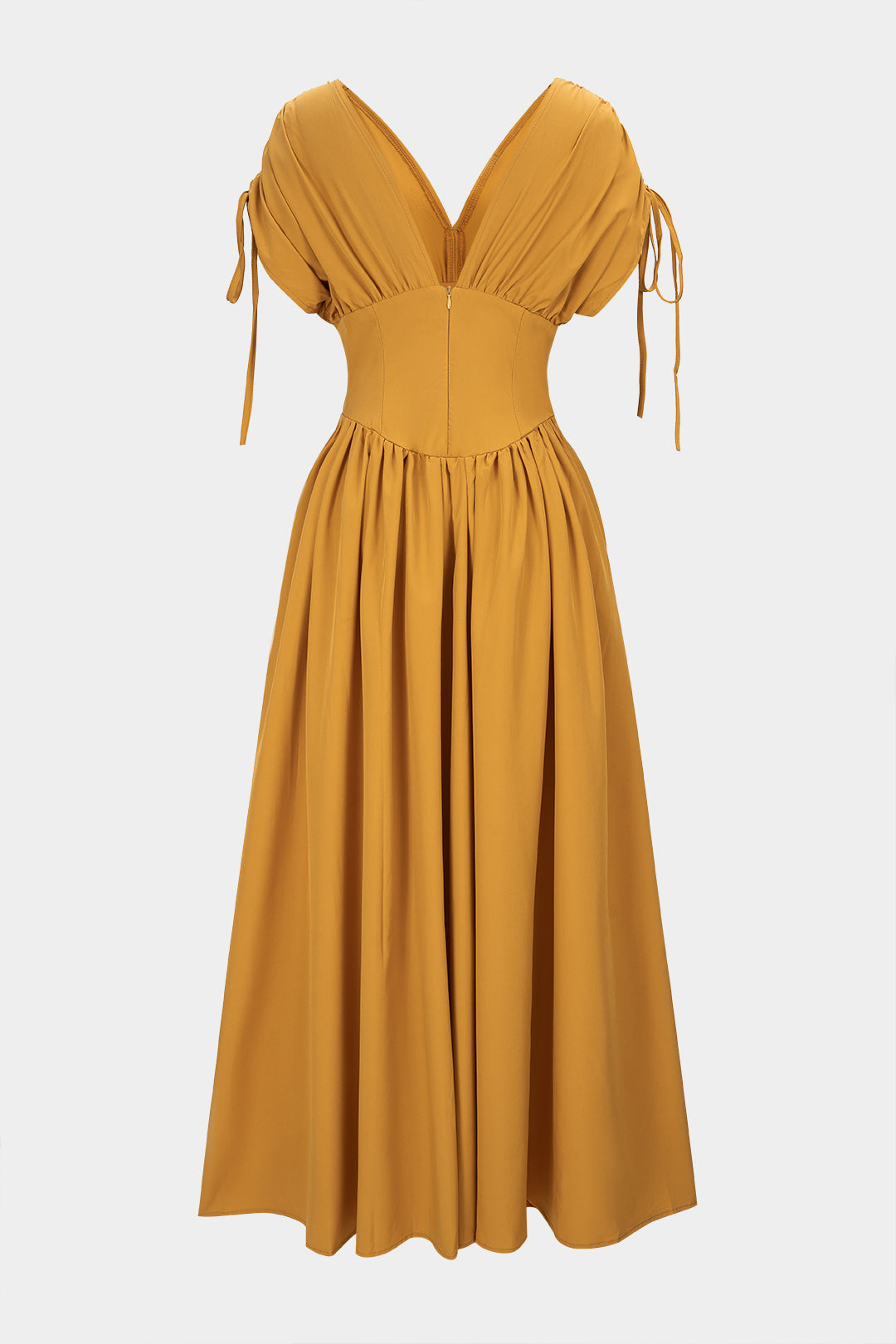 V-Neck Tie-Up Ruched Sleeveless Maxi Dress - Image 2