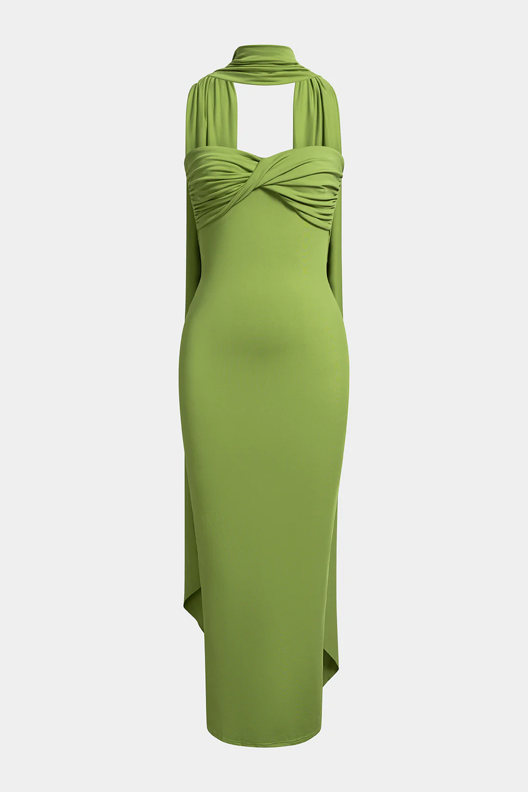 Solid Twist Knot Ruched Strapless Sleeveless Maxi Dress With Scarf
