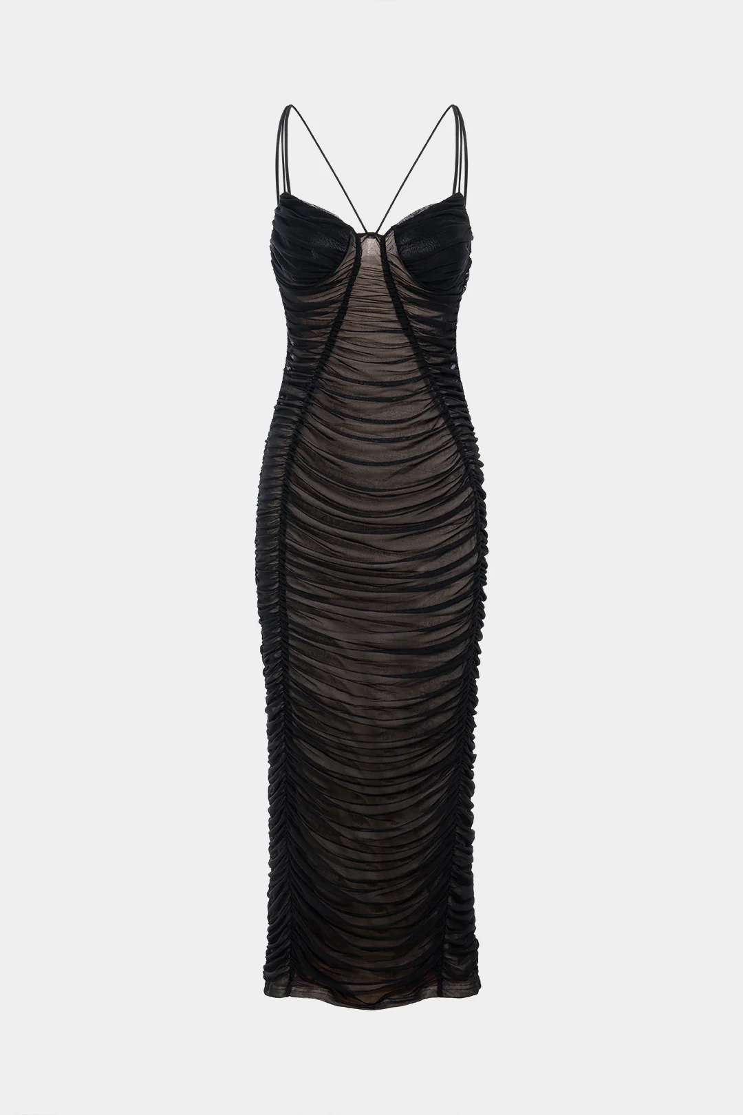Mesh Patchwork V-Neck Backless Sleeveless Maxi Dress