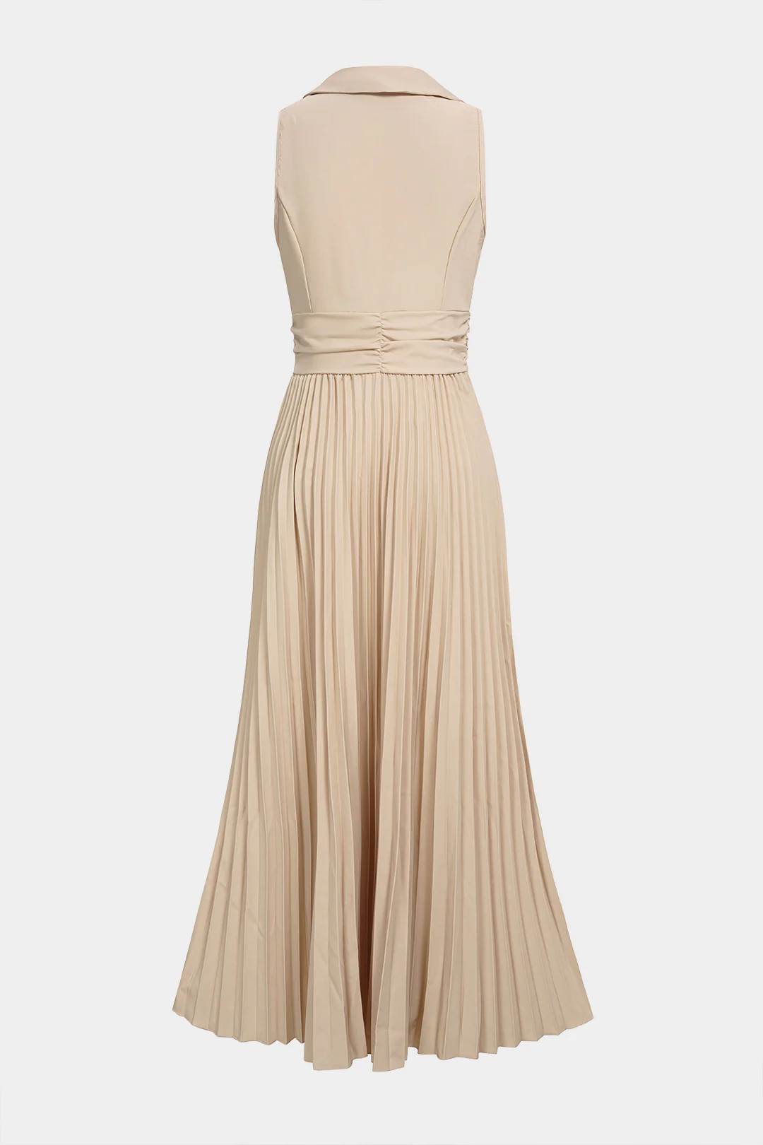 Notched Lapel Pleated Sleeveless Maxi Dress - Image 2