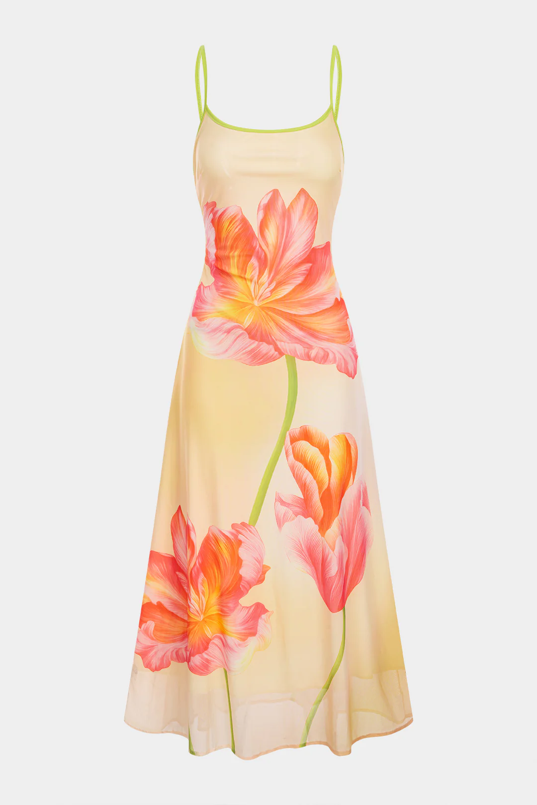 Ombre Floral Print Mesh Slip Sleeveless Maxi Dress
