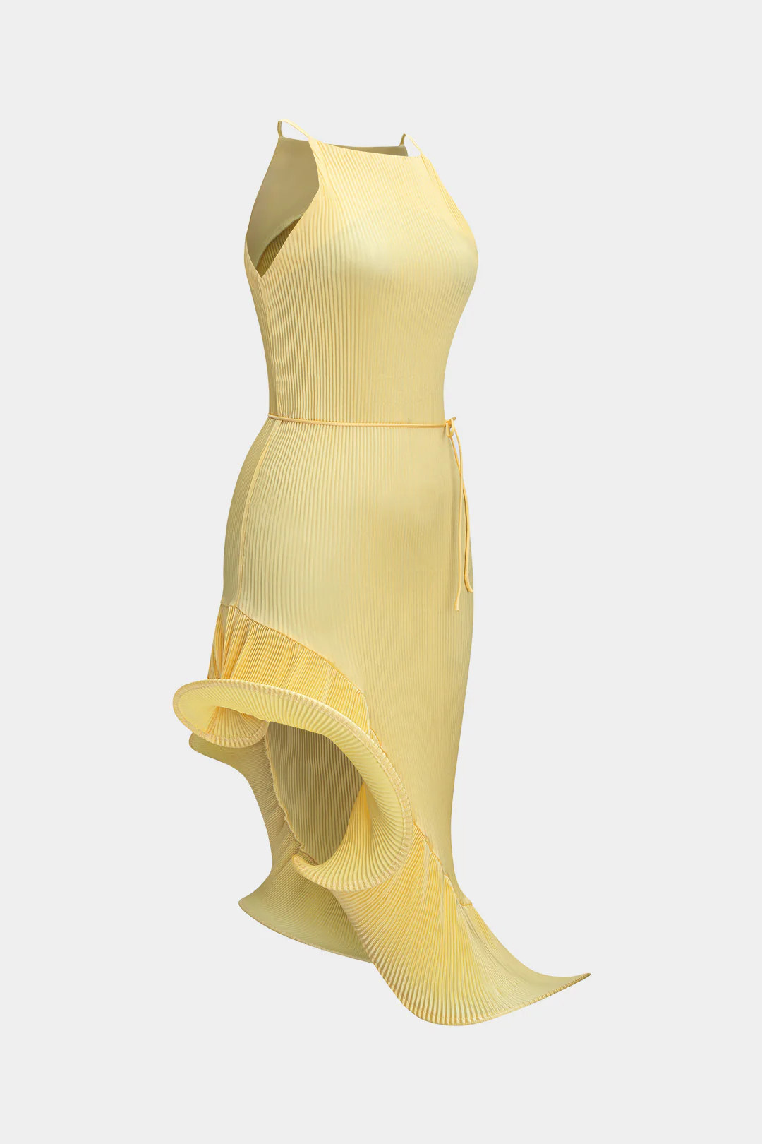 Asymmetrical Ruffle Tie-Up Ribbed Sleeveless Midi Dress - Image 2