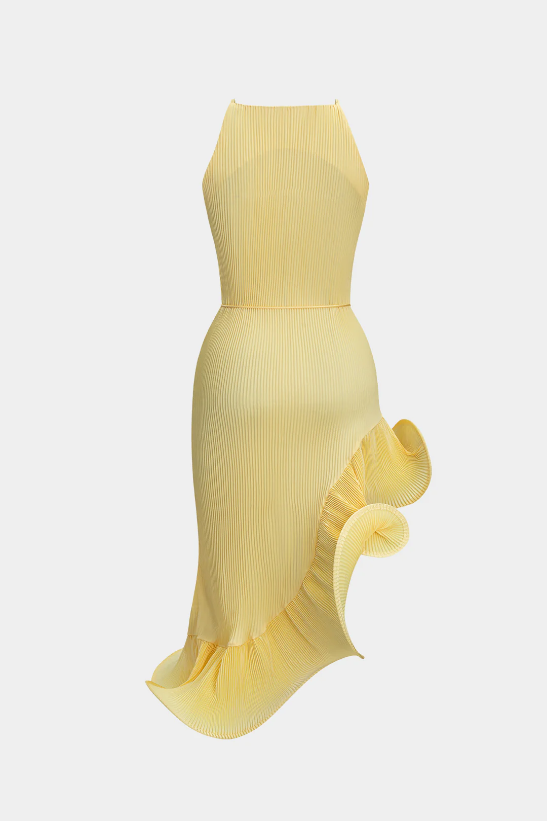 Asymmetrical Ruffle Tie-Up Ribbed Sleeveless Midi Dress - Image 3