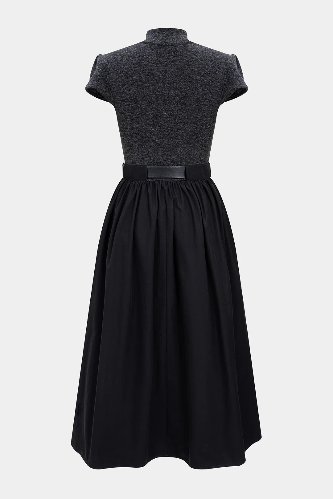 Mock Neck Patchwork Belted Short Sleeve Midi Dress - Image 2