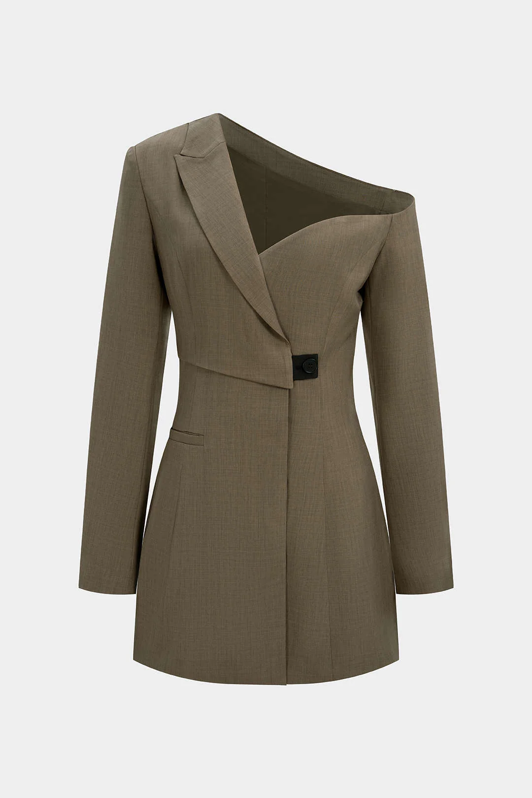 Notched Lapel Asymmetrical Long Sleeve Mini Dress