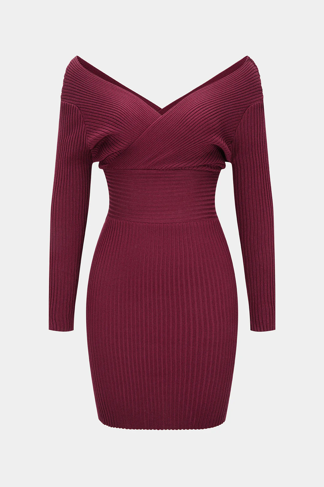 Knit V-Neck Crossed Long Sleeve Dress