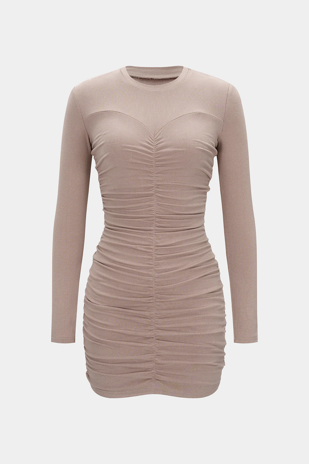 Wrinkle Ruched Long Sleeve Mini Dress