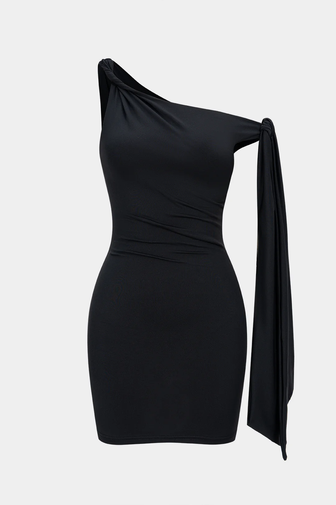 One Shoulder Asymmetric Twist Knot Sleeveless Mini Dress