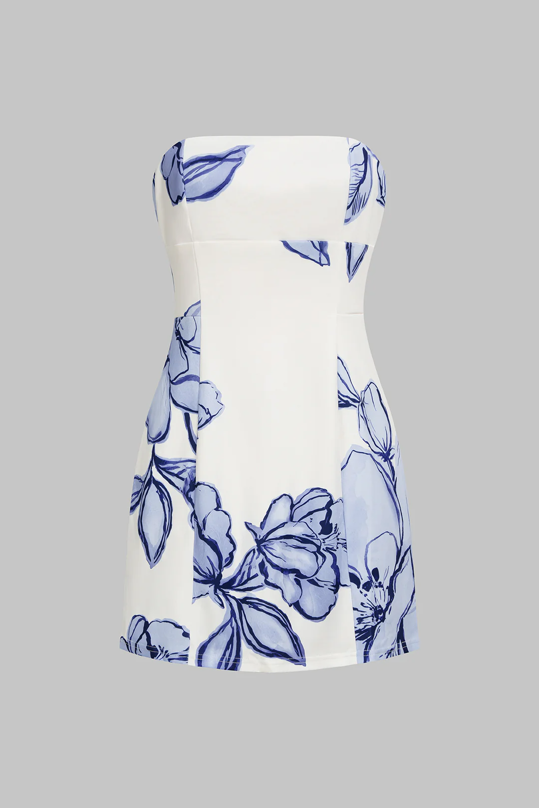 Floral Print Satin Strapless Sleeveless Mini Dress