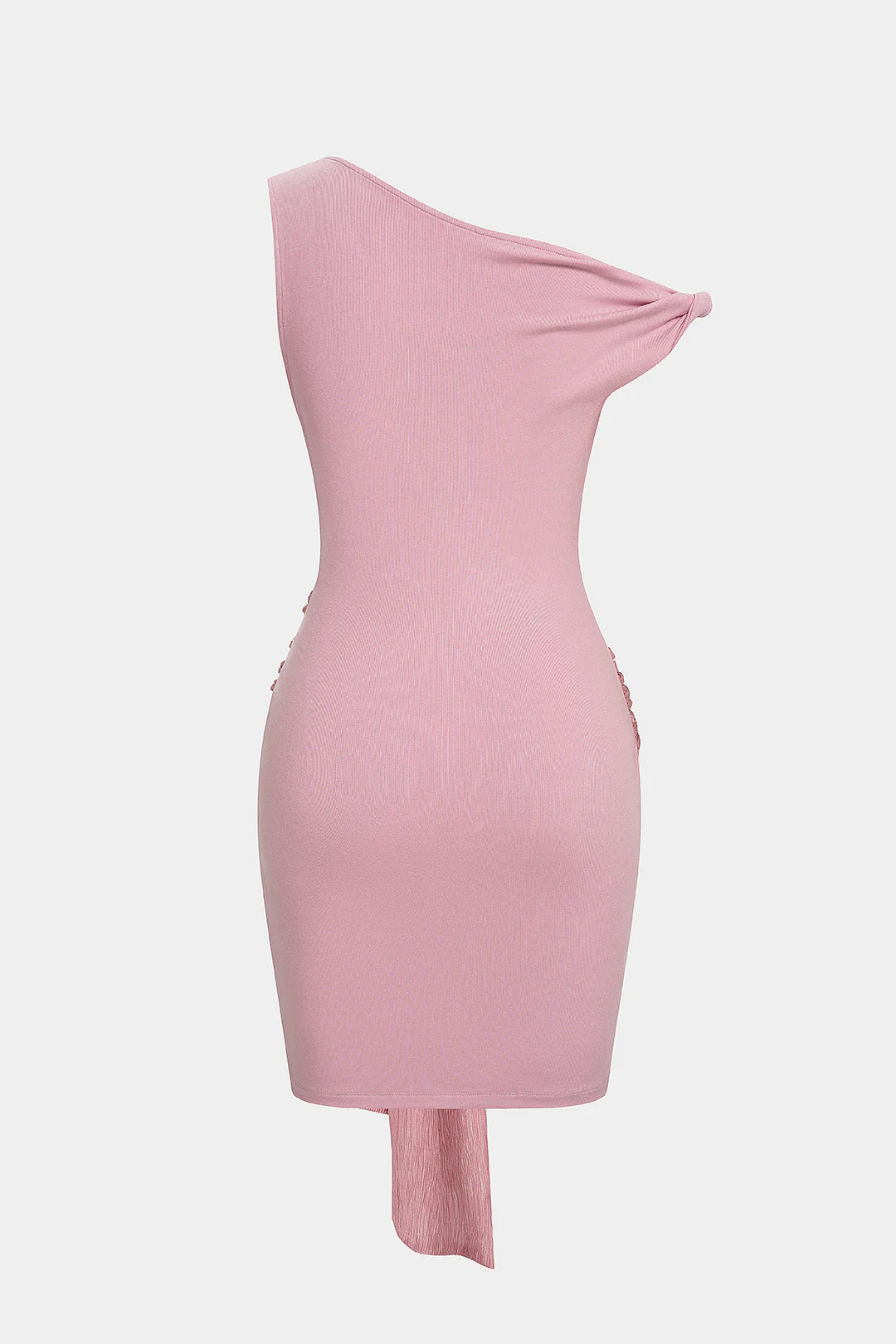 Patchwork Chiffon One Shoulder Tie-Up Ruched Sleeveless Mini Dress - Image 2