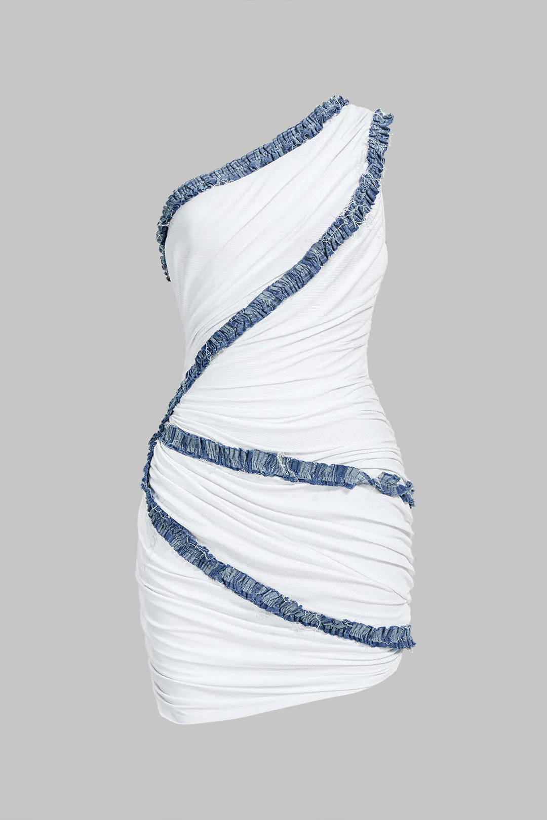 Patchwork Ruched Asymmetrical Sleeveless Mini Dress