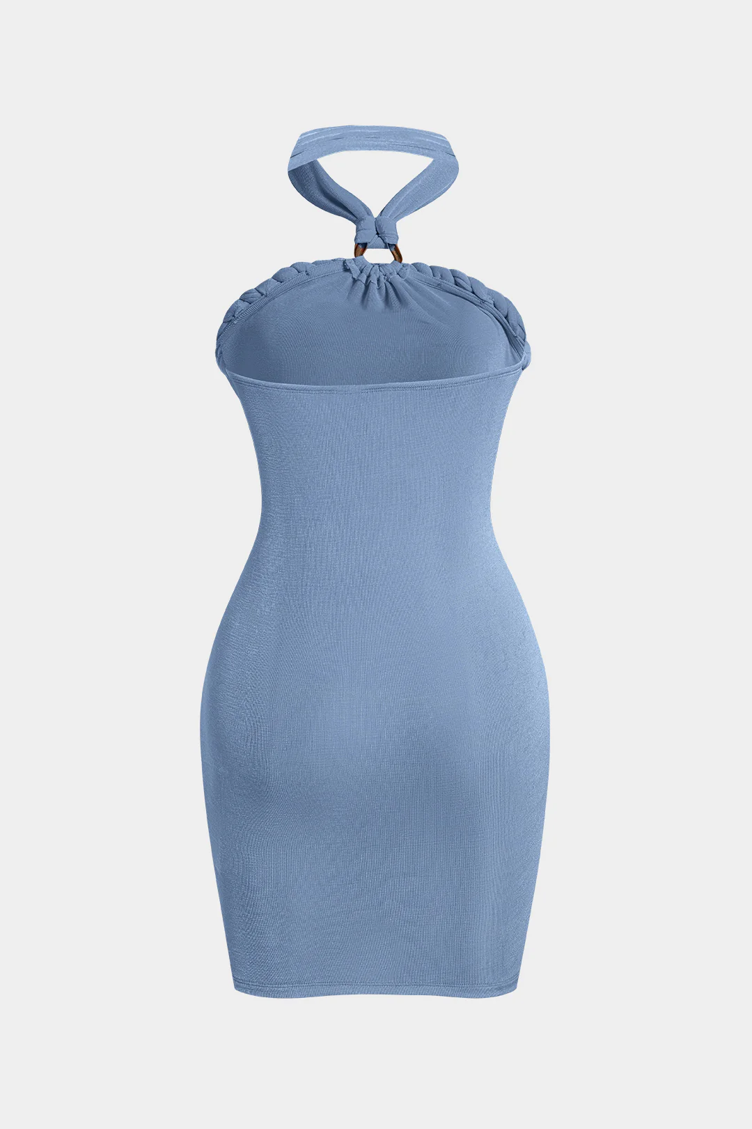 Metallic Halter Neck Twist Neck Ruched Asymmetrical Mini Dress - Image 2