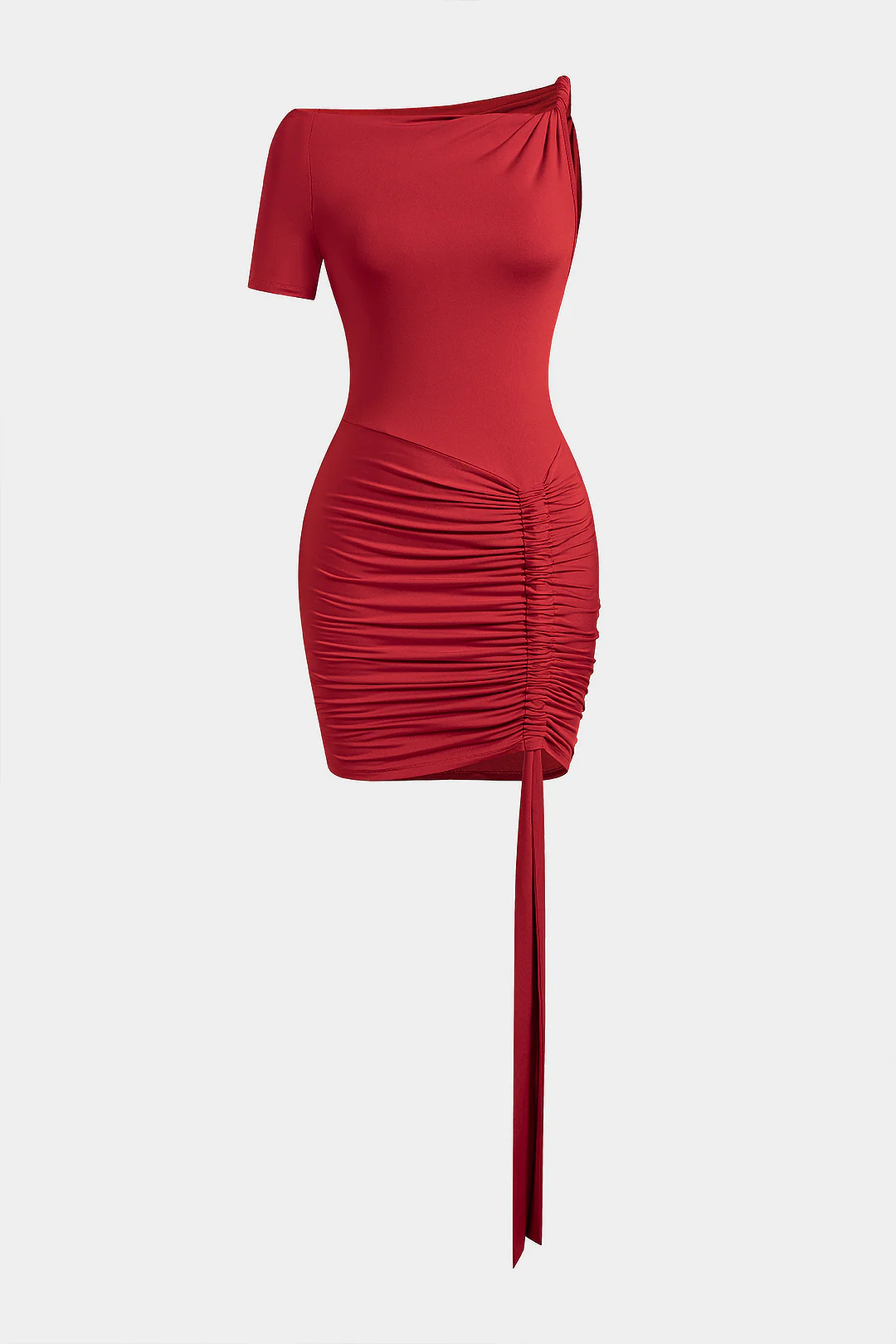 Twist Knot Asymmetrical Drawstring Short Sleeve Mini Dress