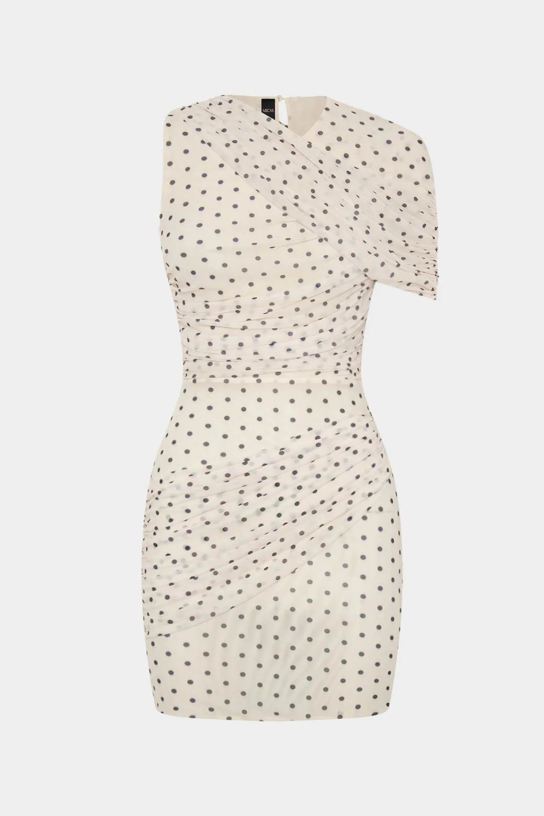 Polka Dots Print Mesh Asymmetrical Ruched Sleeveless Mini Dress