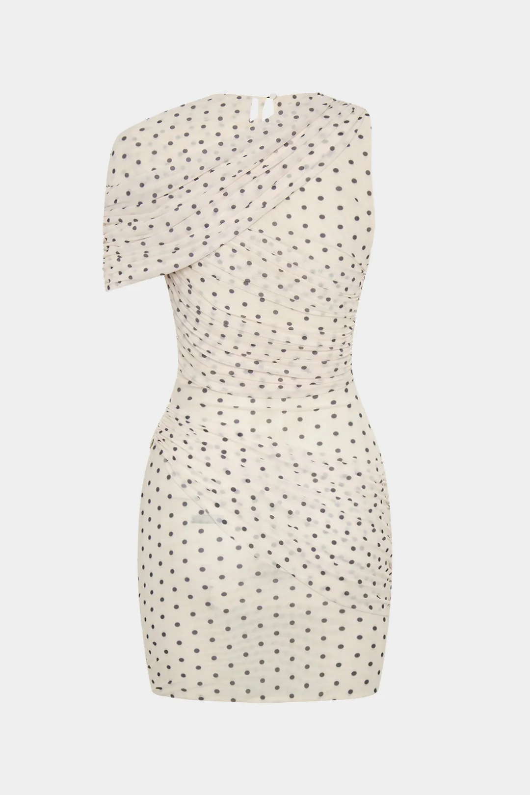 Polka Dots Print Mesh Asymmetrical Ruched Sleeveless Mini Dress - Image 2