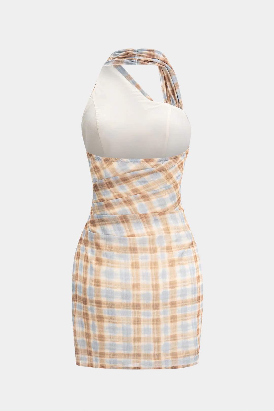 Plaid Print Halter Neck Sleeveless Mini Dress - Image 2