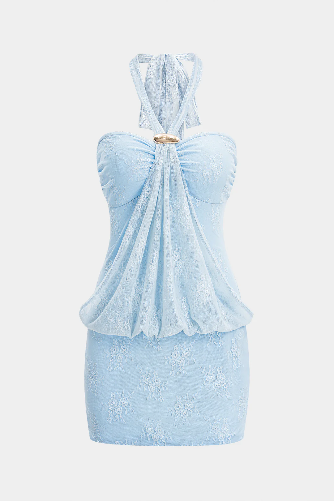 Halter Neck Tie-Up Ruched Sleeveless Mini Dress