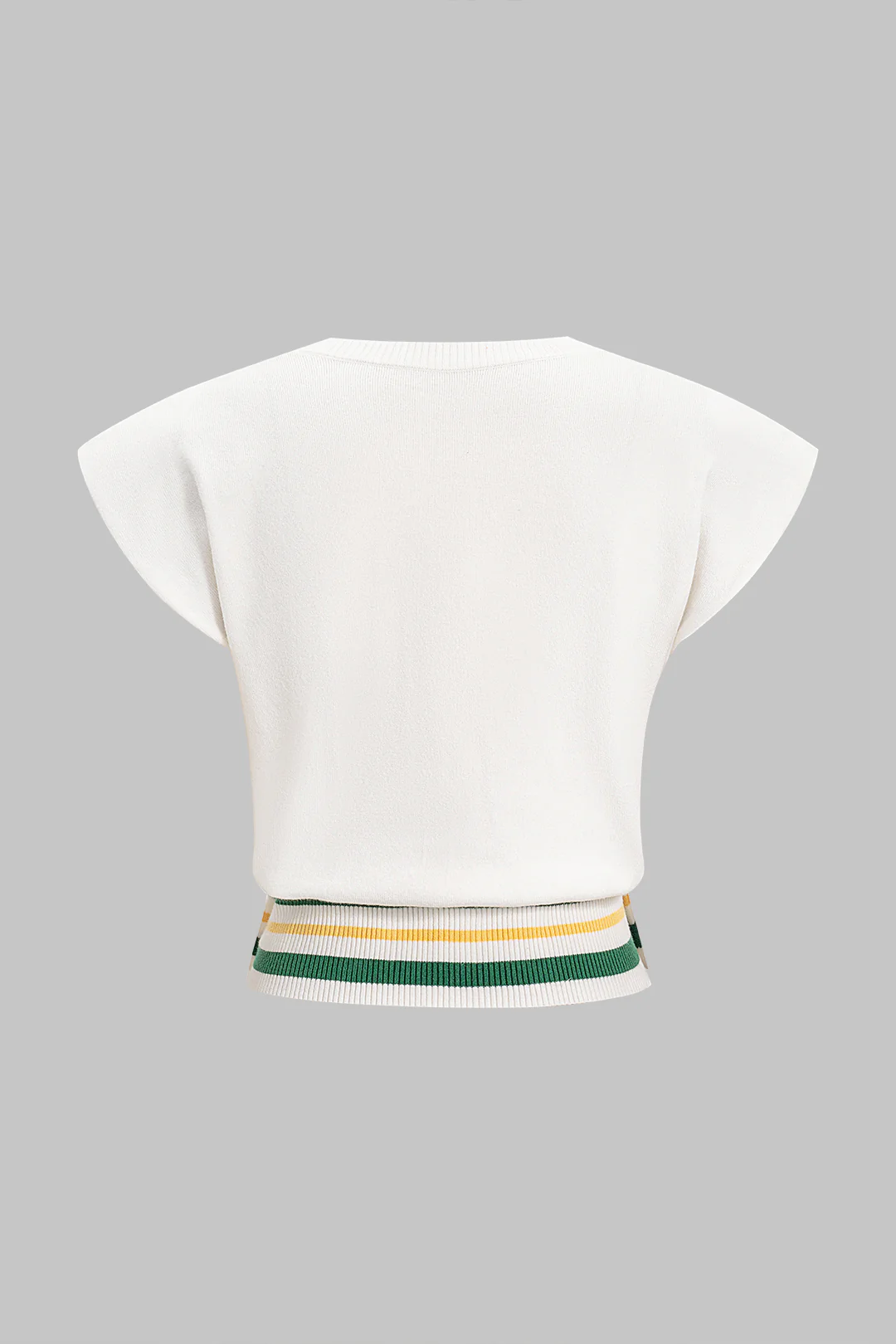 Knit Contrast Round Neck Flutter Sleeve Top - Image 2