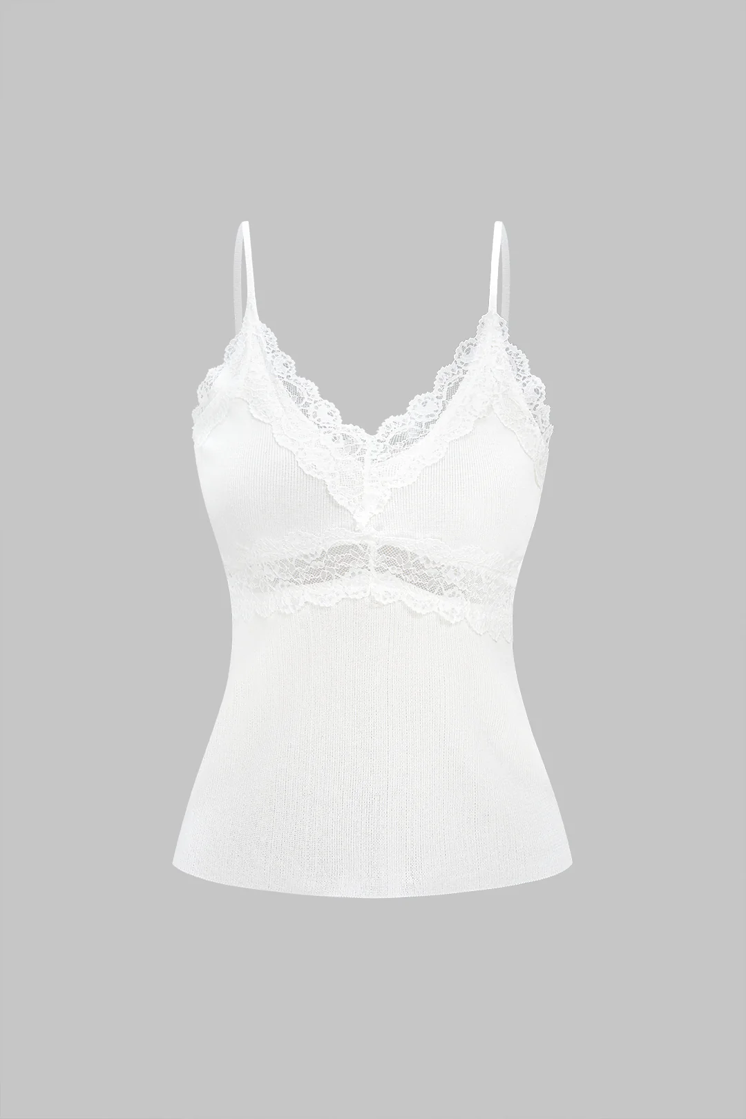 Knit Patchwork Lace Trim V-Neck Cami Top