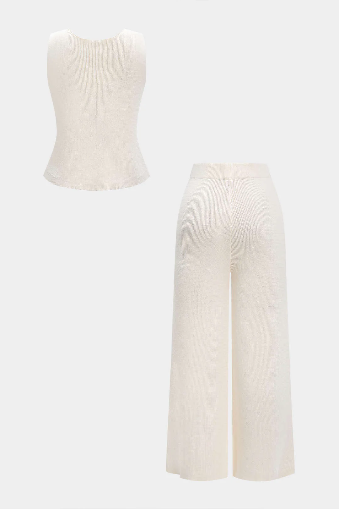Knit V-Neck Metallic Button Tank Top And Solid Wide Leg Pants Set - Image 3