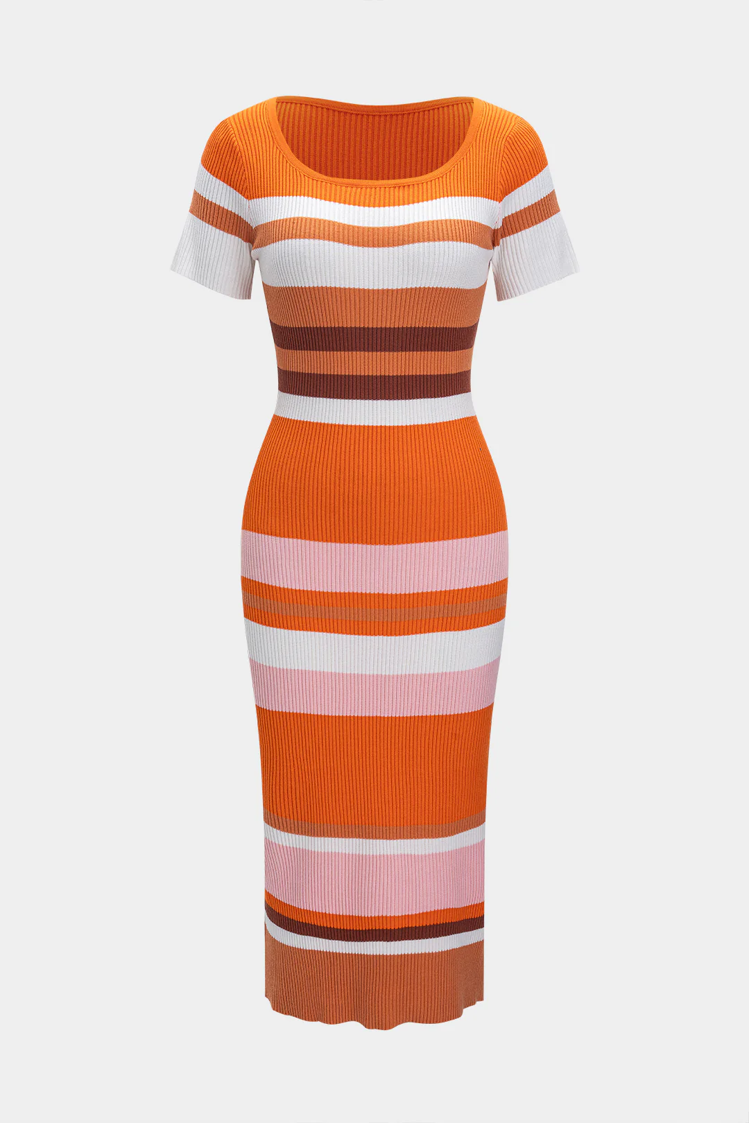 Knit Striped Round Neck Short Sleeve Dress