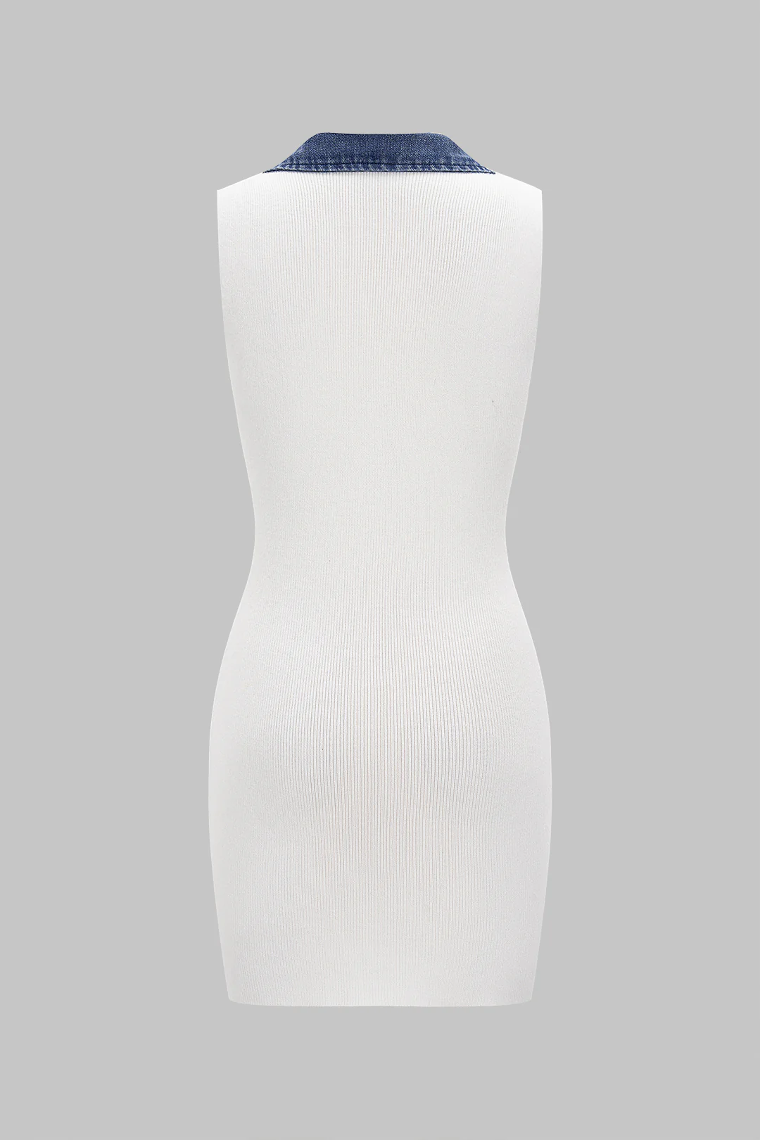 Knit Patchwork Denim Lapel Sleeveless Dress - Image 2