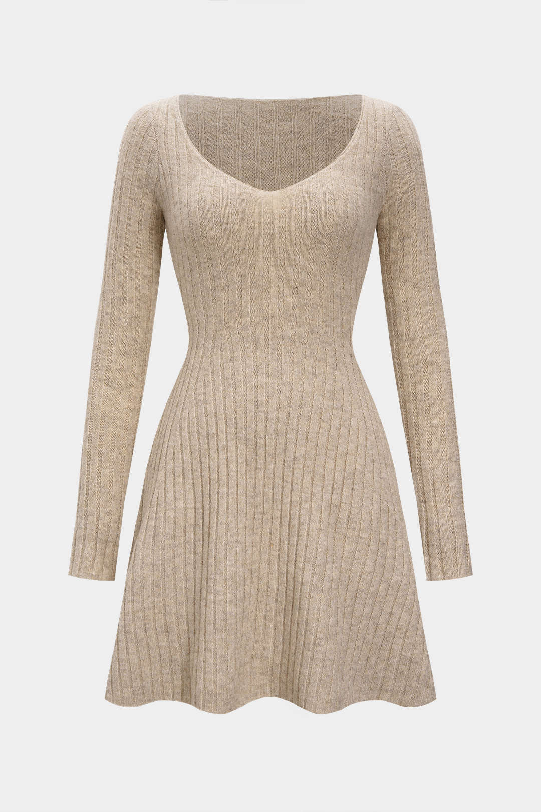 Knit Ruched Long-Sleeve Mini Dress